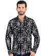 Vista frontal de la Camisa de Manga Larga Negra con Patrón Tribal para Hombre Lamasini 0105.