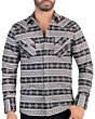 Close-up of geometric pattern on Men's Black and White Geometric Pattern Shirt - Snap Button - Modern Fit - Lamasini 0106.