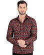 Front view of Men's Burgundy Geometric Pattern Shirt - Snap Button - Modern Fit - Lamasini 0106.