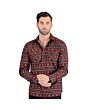 Front view of Men's Burgundy Geometric Pattern Shirt - Snap Button - Modern Fit - Lamasini 0106.