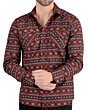 Close-up of geometric pattern on Men's Burgundy Geometric Pattern Shirt - Snap Button - Modern Fit - Lamasini 0106.