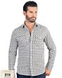 Front view of Men's White Long Sleeve Shirt with Black Geometric Pattern Lamasini 0114.