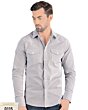 Front view of Men's White Long Sleeve Shirt with Subtle Dots - Snap Button - Modern Fit - Lamasini 0115.