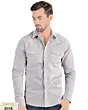 Front view of Men's White Long Sleeve Shirt with Subtle Dots - Snap Button - Modern Fit - Lamasini 0115.