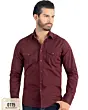 Front view of Men's Burgundy Long Sleeve Shirt with Subtle Dots - Snap Button - Modern Fit - Lamasini 0115.