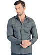 Front view of Men's Navy Long Sleeve Shirt with Yellow Geometric Pattern Lamasini 0114.