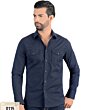 Front view of Men's Navy Blue Long Sleeve Shirt with Subtle Dots - Snap Button - Modern Fit - Lamasini 0115.