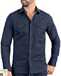 Close-up of subtle dot pattern on Men's Navy Blue Long Sleeve Shirt - Lamasini 0115.