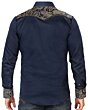 Back view of Men's Navy Western Embroidered Shirt - Lamasini 2203, showing detailed gold embroidery on the yoke.
