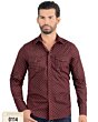 Front view of Men's Black Long Sleeve Shirt with Red Geometric Pattern Lamasini 0114.