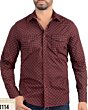 Close-up view of the red geometric pattern on Men's Black Long Sleeve Shirt Lamasini 0114.