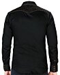 Vista trasera de la Camisa Vaquera Bordada Negra para Hombre - Lamasini 2203, mostrando el intrincado bordado dorado en el canesú.
