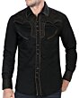 Vista detallada de la Camisa Vaquera Bordada Negra para Hombre - Lamasini 2203, mostrando el detallado bordado dorado en el canesú y los puños.