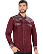 Camisa Vaquera Bordada Montero Color Vino VA3541