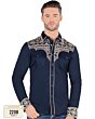 Camisa Vaquera Bordada Color Navy Lamasini 2208