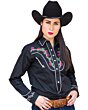 Blusa Vaquera Negra Bordada Flores WD 11-534