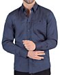 Close-up view of the subtle geometric pattern on Men's Navy Long Sleeve Shirt Lamasini 4457.