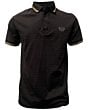 Lamasini 28217 men's black polo shirt with striped contrast collar and embroidered logo