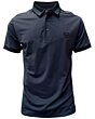 Polo deportivo azul marino para caballero con cuello negro en contraste y logo Lamasini