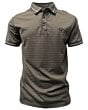 Polo deportivo verde oliva para caballero con cuello en contraste a rayas y logo Lamasini