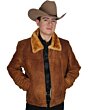 Hombre con chamarra de piel de borrego WD 11-2011, manos en los bolsillos