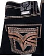 Close-up of embroidered back pockets on Lamasini 12101 black bootcut jeans, showcasing detailed stitching and Western-style craftsmanship.