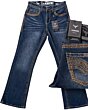 Men’s dark blue bootcut jeans with Western embroidery and contrast stitching – Lamasini 1870