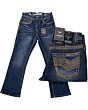 Lamasini 1870 men's dark blue bootcut jeans featuring intricate embroidery and a classic Western look