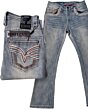 Lamasini 12101 men's light blue boot cut jeans with detailed embroidery and Western-style stitching