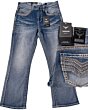 Pantalón de mezclilla azul claro para hombre con corte bota y bordado vaquero – Lamasini 1870