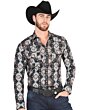 Men's Black Western Shirt with Geometric Brown and White Print – El General 44427