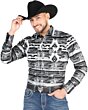 Men's Gray Western Shirt with Black-and-White Tribal Print – El General 44488