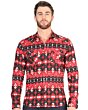 Camisa Vaquera para Hombre Roja con Estampado Tribal Geométrico – El General 44396