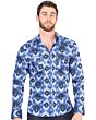 Men's Blue Western Shirt with Geometric Pattern – El General 44428
