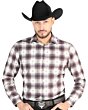 Men's Western Shirt in Beige and Burgundy Plaid, Long Sleeve Version – El General 44713