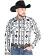 Men's White Western Shirt with Black and Gray Geometric Print – El General 44470