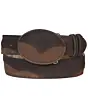 Cinturón Vaquero de Piel Nubuck en Color Chocolate con Hebilla Ovalada y Diseño Bicolor, Hecho en México.