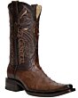 Botas vaqueras café de piel de avestruz de El General, con horma Versace y suela de cuero.