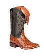 Ostrich Print Men’s Rodeo Boots in Cognac with Bulldog Toe