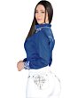 Side view of woman wearing Danesi D821 white boot cut jeans.