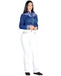 Full-body view of woman in Danesi D821 jeans paired with a blue Western shirt.