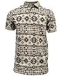 Polo beige para caballero con estampado azteca en tonos marrón y negro, con cuello en contraste – Lamasini 28220.
