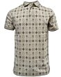 Lamasini 28221 men’s beige polo with a delicate geometric print and ribbed collar.