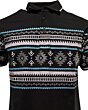 Close-up of the geometric Aztec pattern on the Lamasini 28219 black polo shirt, highlighting the gray, white, and turquoise details.

