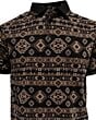 Detailed view of the embroidered tribal pattern on the Lamasini 28220 black polo shirt, showcasing intricate geometric designs in earth tones.