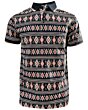 Lamasini 28222 men’s navy polo with a Southwestern-inspired geometric pattern and contrast collar.