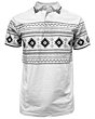 Lamasini 28219 men’s white polo shirt with black and gray Aztec print and contrast collar.