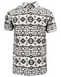 Lamasini 28220 men’s white polo shirt with black and brown Aztec print and a stylish contrast collar.