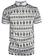 Lamasini 28222 men’s white polo with a Western geometric pattern and contrast collar.