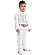 Traje Charro de 3 piezas para niño White Diamonds en color blanco con bordado y botonadura plateada